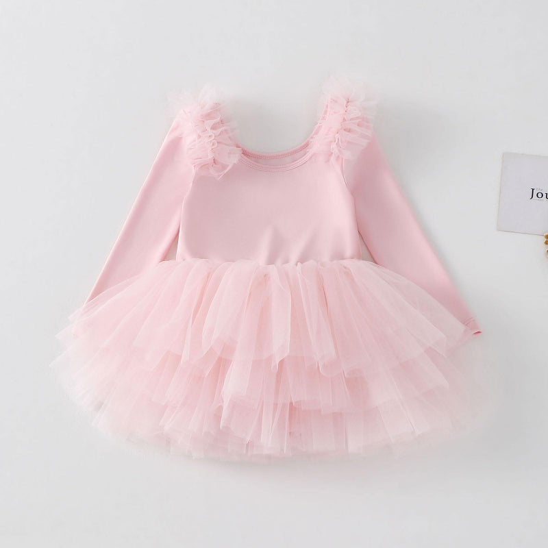KARETT Toddler Tutu with Long Sleeve Ballerina Dance Outfits Ballet Leotards for Girls Pink 1-2Y - Image 3