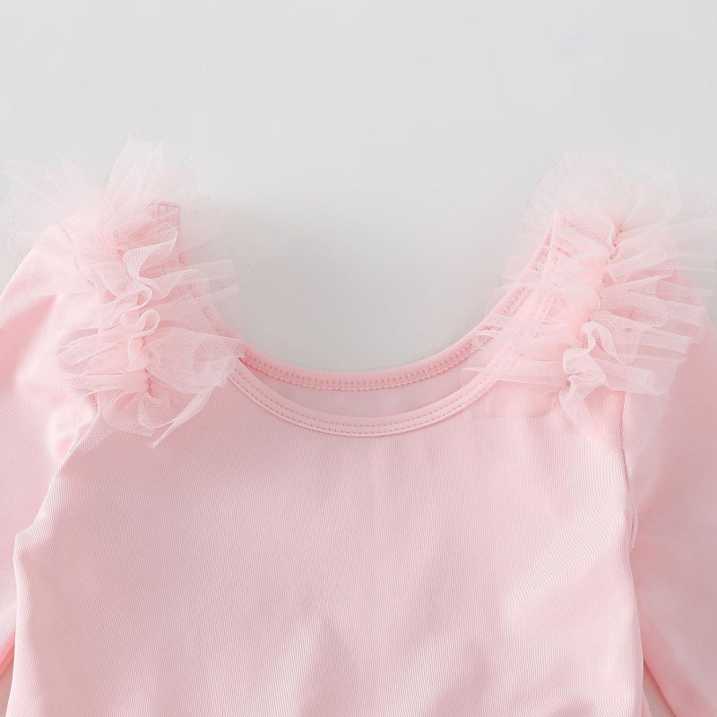 KARETT Toddler Tutu with Long Sleeve Ballerina Dance Outfits Ballet Leotards for Girls Pink 1-2Y - Image 5