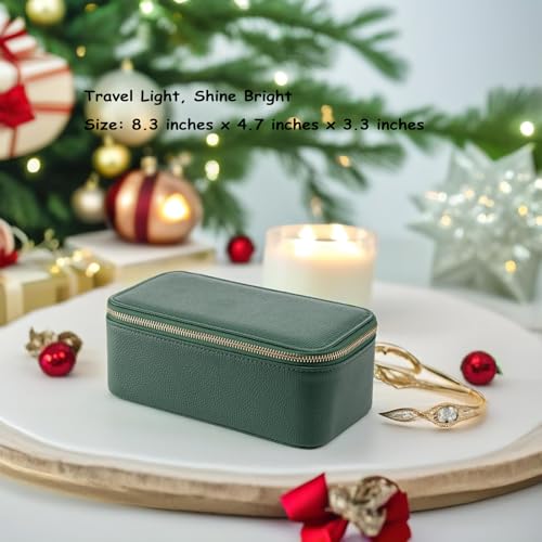 VLANDO Travel Jewelry Box Organizer Portable PU Leather Jewelry Case with 6812 Zippered Pouches Compact Storage for Earrings Rings Necklaces Bracelets Dark Green - Image 3
