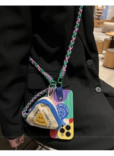 Mobile Phone Case High Sense Diagonal Straddle Rope Strap For Iphone 15/14/13 Protective Case For Iphone12promax Wholesale-Color:Dopamine Smiley Small Satchel-Applicable Model:For Iphone 15