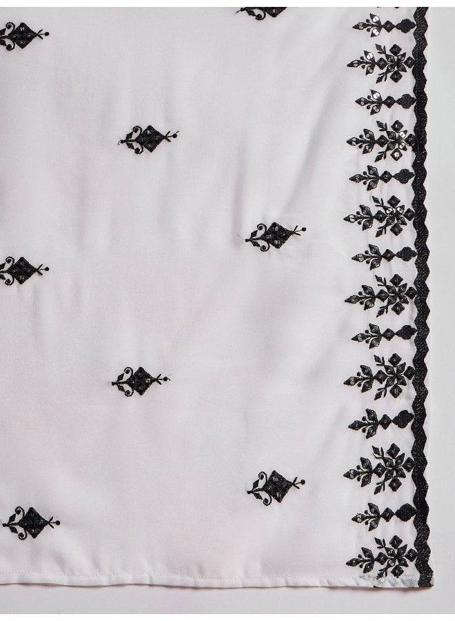 AKS Black Embroidered White Kurta Palazzo Set With Emnroidered Dupatta - Image 5