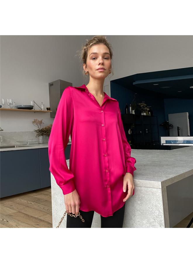 VUELO European And American Spring Long-sleeved Elegant Shirt Lapel Top Women's Glossy Satin Shirt - Image 4