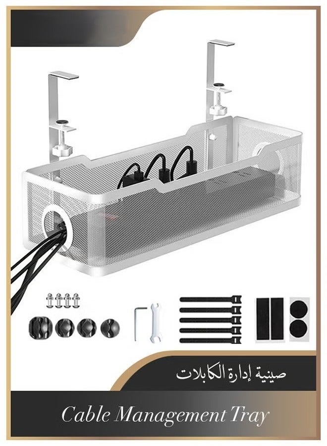 Under Desk Cable Management Tray, Wire Management, No Drill, No Screws, Cable Tray with Clamp for Desk Wire Management, Computer Cable Rack for Office, Home, No Damage to Desk - Image 1