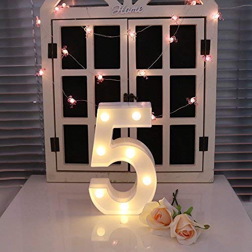 Balloonistics Warm White LED Marquee Number 5 Light - 9-Inch Cordless Battery-Operated Night Light - Standing Sign for 5th Birthday, Anniversary, Wedding & Home Decor (Number 5) - Image 2