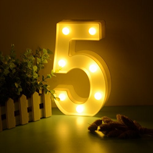Balloonistics Warm White LED Marquee Number 5 Light - 9-Inch Cordless Battery-Operated Night Light - Standing Sign for 5th Birthday, Anniversary, Wedding & Home Decor (Number 5) - Image 1