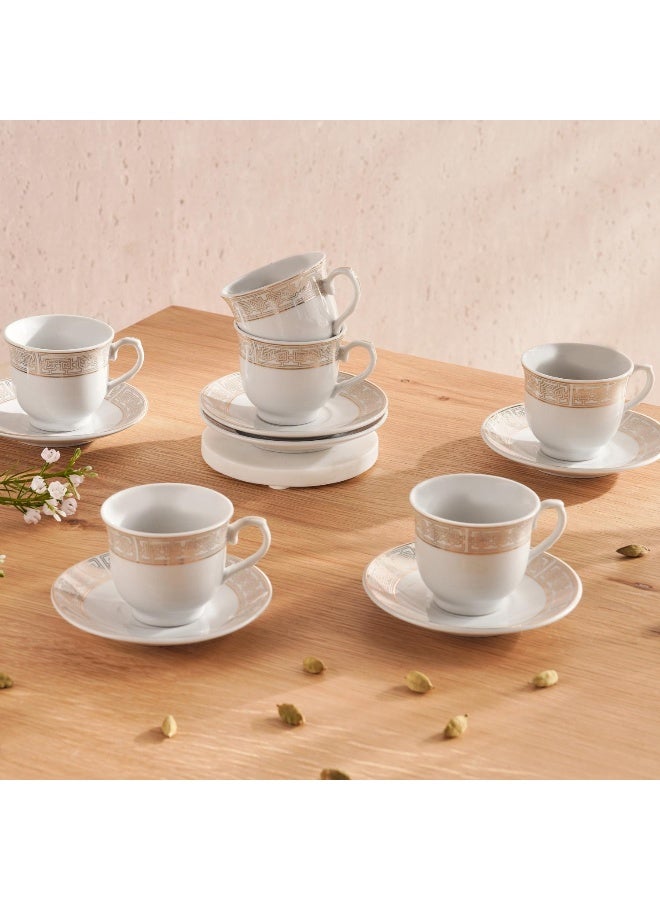Pan Home طقم أكواب وصحون إسبريسو أديانا 12 قطعة 90 مل - أبيض وذهبي - Image 1