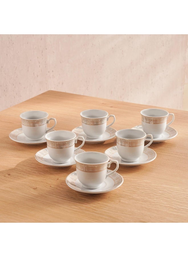 Pan Home طقم أكواب وصحون إسبريسو أديانا 12 قطعة 90 مل - أبيض وذهبي - Image 2