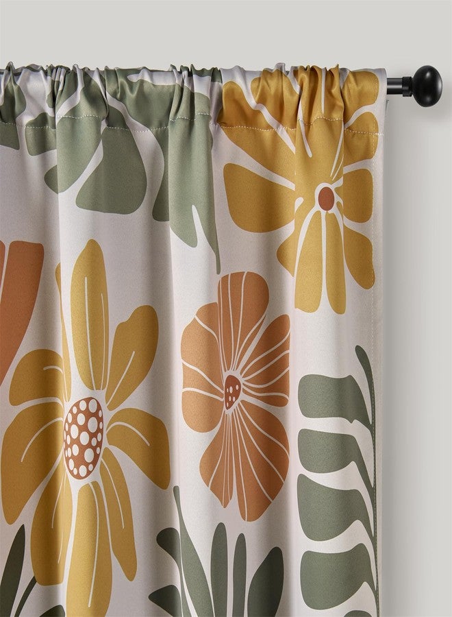 RoomTalks Cute Floral Blackout Window Curtains for Bedroom Living Room 84 Inches Length 2 Panels, Colorful Boho Matisse Flowers Botanical Curtain Panels Funky Aesthetic Window Drapes Green and Orange - Image 4