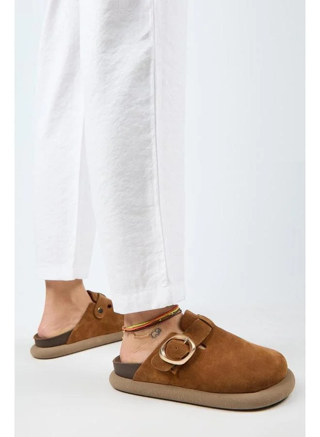 (Asymmetry) Women's Genuine Leather Belted Buckle Sabo Taba Sandal.