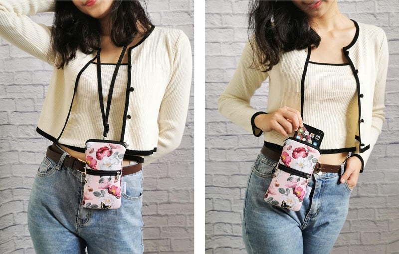 Tainada Women Cell Phone Neoprene Shockproof Zipper Sleeve Case Bag Pouch w/Carabiner, Neck Lanyard, Belt Loop Holster for iPhone 17/16 Pro Max, Air, 16/15 Plus, 16e ; Samsung S25+, S24 (Pink Floral) - Image 2
