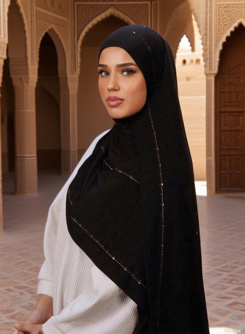 Jersey Hijab for Women with Gold Chain Muslim Islamic Headscarf Full Cover Wrap  - Image 1