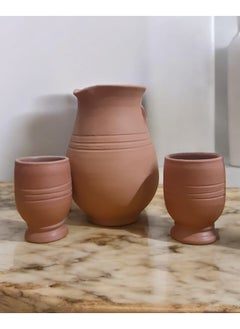 Generic Traditional handmade pottery water jug ​​with two matching cups  - Image 3
