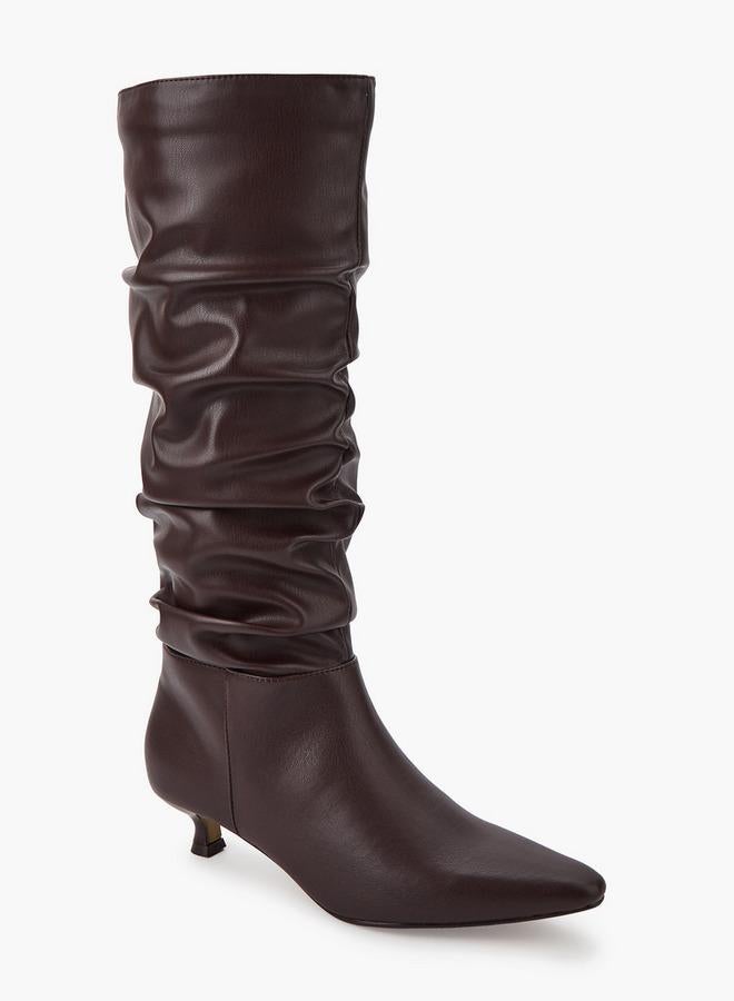 Flora Bella By Shoexpress Women's Ruched Kitten Heel High Shaft Boots - Image 3