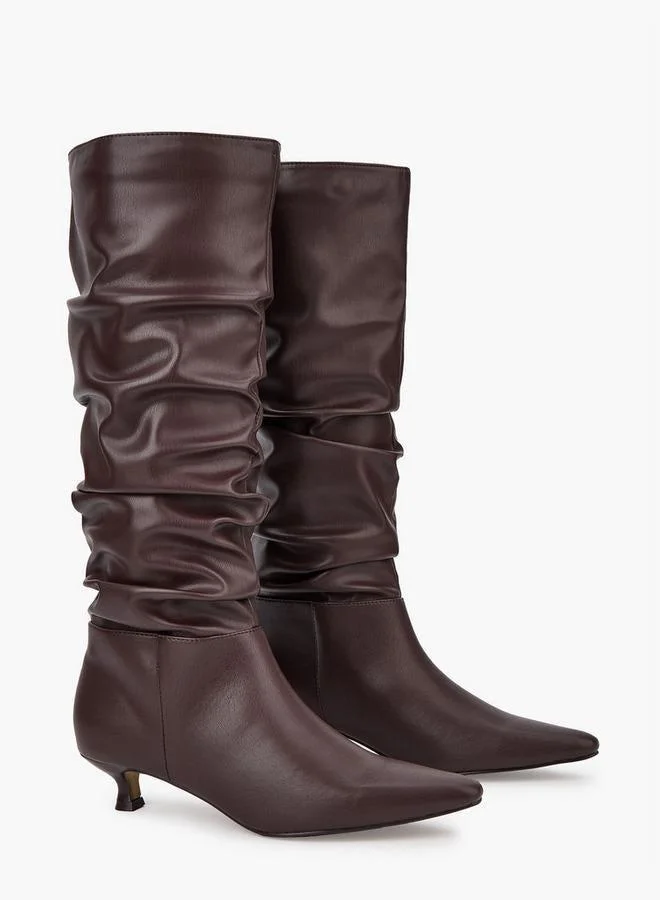 Flora Bella By Shoexpress Women's Ruched Kitten Heel High Shaft Boots