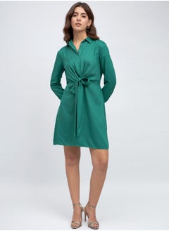 Dennis Lingo Green Regular Fit Tie-Up Dress for Women - Cotton Viscose Flex, Full Sleeves, Casual,  - Image 1