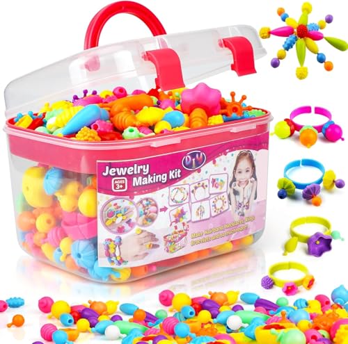 FUNZBO 520 Snap Pop Beads Jewelry Making Kit Arts and Crafts for Kids Ages 48 Toys for 3 4 5 6 Years Old Girls Birthday Gifts Ideas Bracelet Necklace Ring Set for Little Girls - Image 1