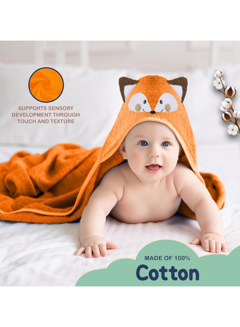 Mothers Choice Hooded Baby Towel Fox 3D Ears -100% Cotton Baby Towel -Soft & Snuggly Baby Towel - 84x84 cm- Newborn to 4 Years - Orange - Image 2