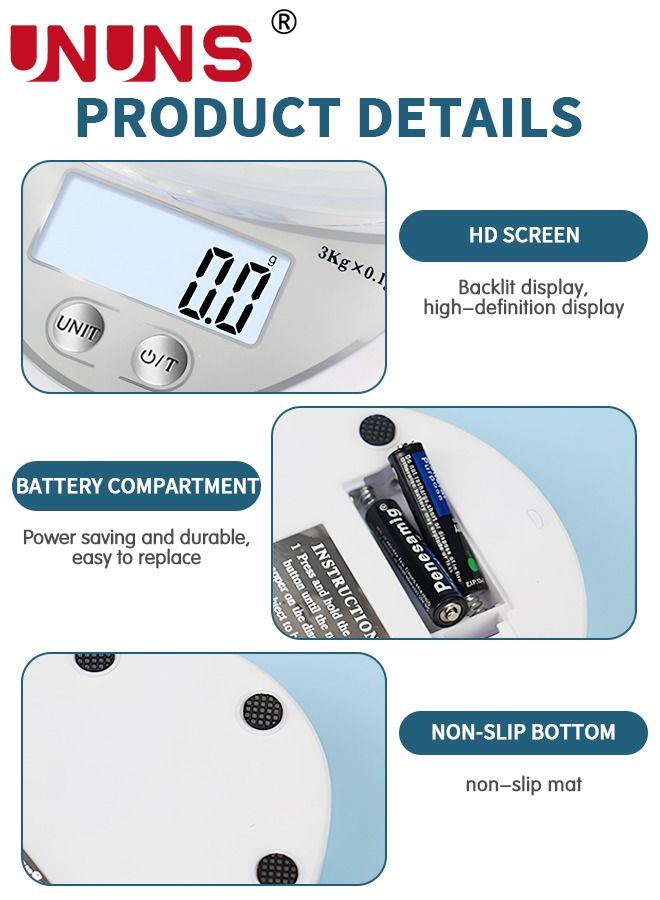 UNUNS Food Scale With Bowl,Plastic Food Scale Weight With LCD Digital Display,5KG With 1g Precision,Kitchen Scales Digital Weight Grams And oz For Cooking,Baking - Image 5