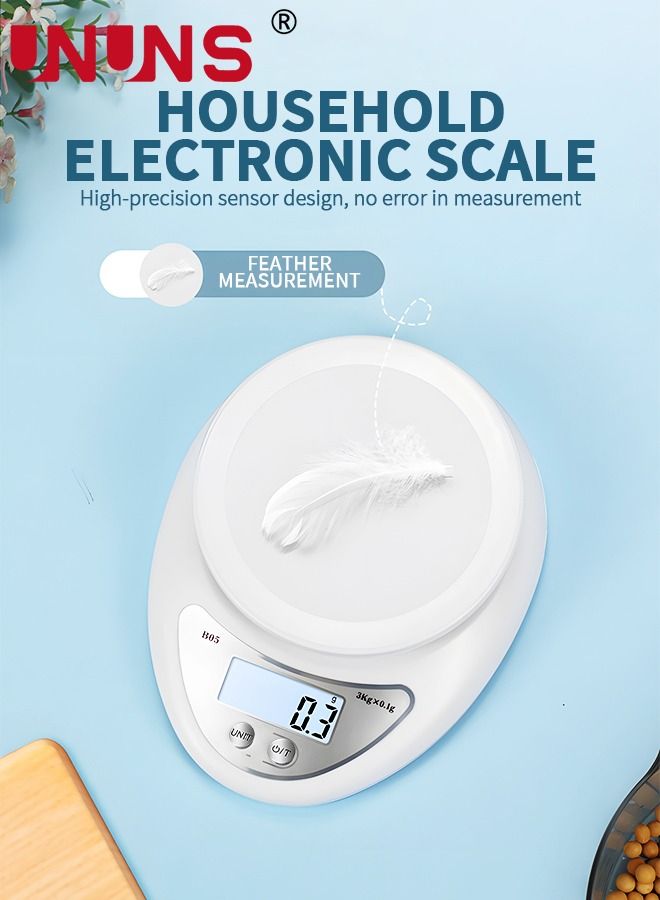 UNUNS Food Scale With Bowl,Plastic Food Scale Weight With LCD Digital Display,5KG With 1g Precision,Kitchen Scales Digital Weight Grams And oz For Cooking,Baking - Image 3