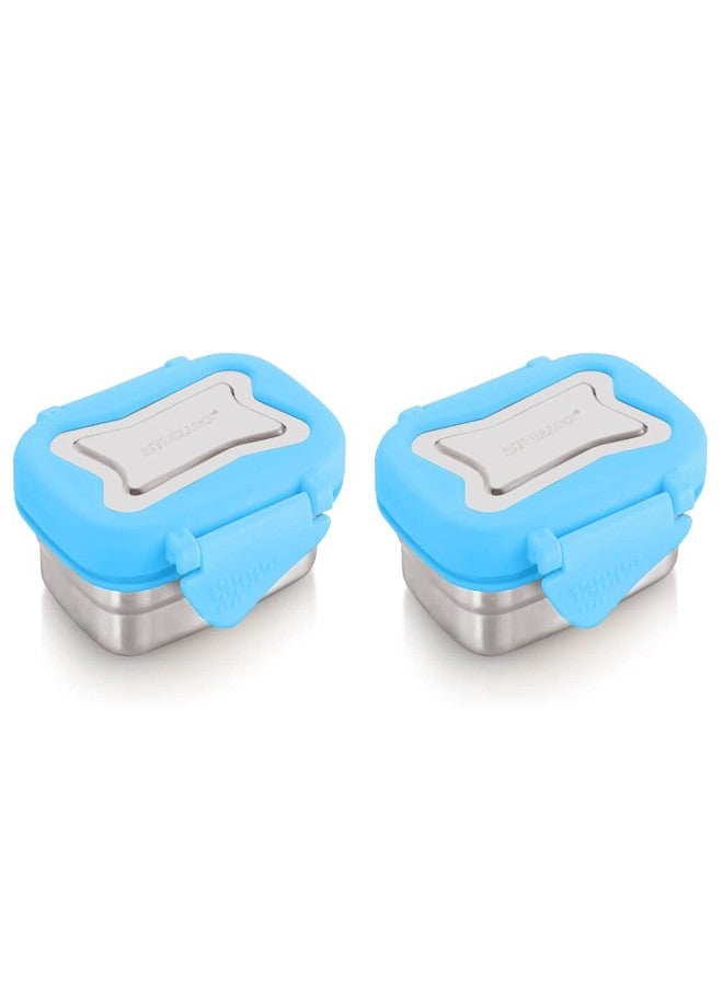 STEELLOCK طقم علب طعام ستيللوك الذكية المصنوعة من الفولاذ المقاوم للصدأ، قطعتان - علب مستطيلة محكمة الإغلاق مانعة للتسرب مع أغطية فولاذية - أزرق - سعة 170 مل لكل علبة - مثالية للأطفال والكبار، للمدارس والمكاتب - Image 1