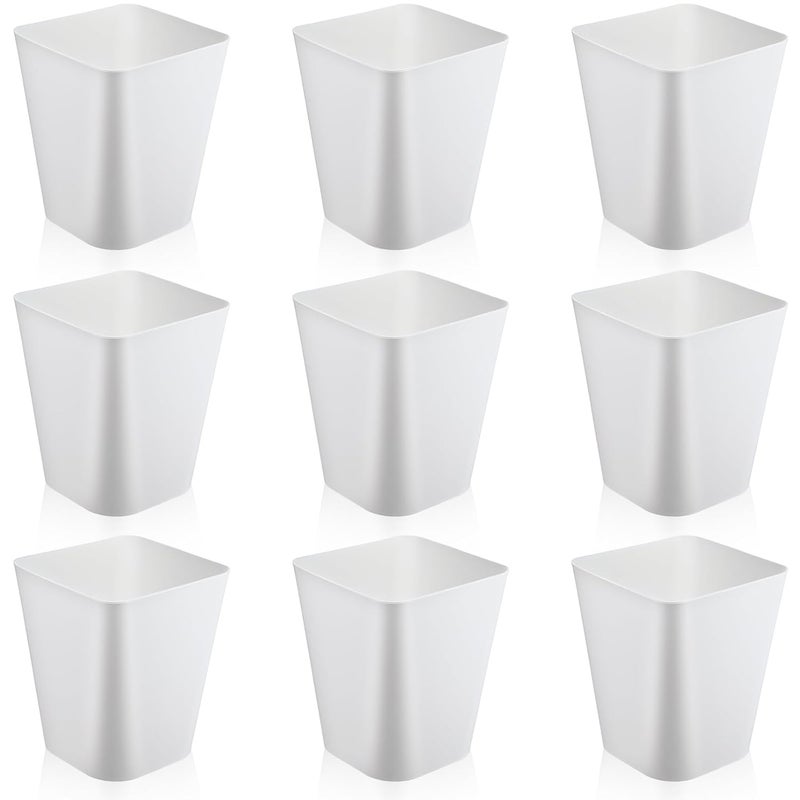 Hoolerry 9 Pieces Garbage Can 2 Gallon Small Trash Cans Bulk Bathroom Trash Bin Plastic Wastebasket Square for Bedroom Slim Bathroom Trashcan Small Container for Kitchen Office Home(White) - Image 1