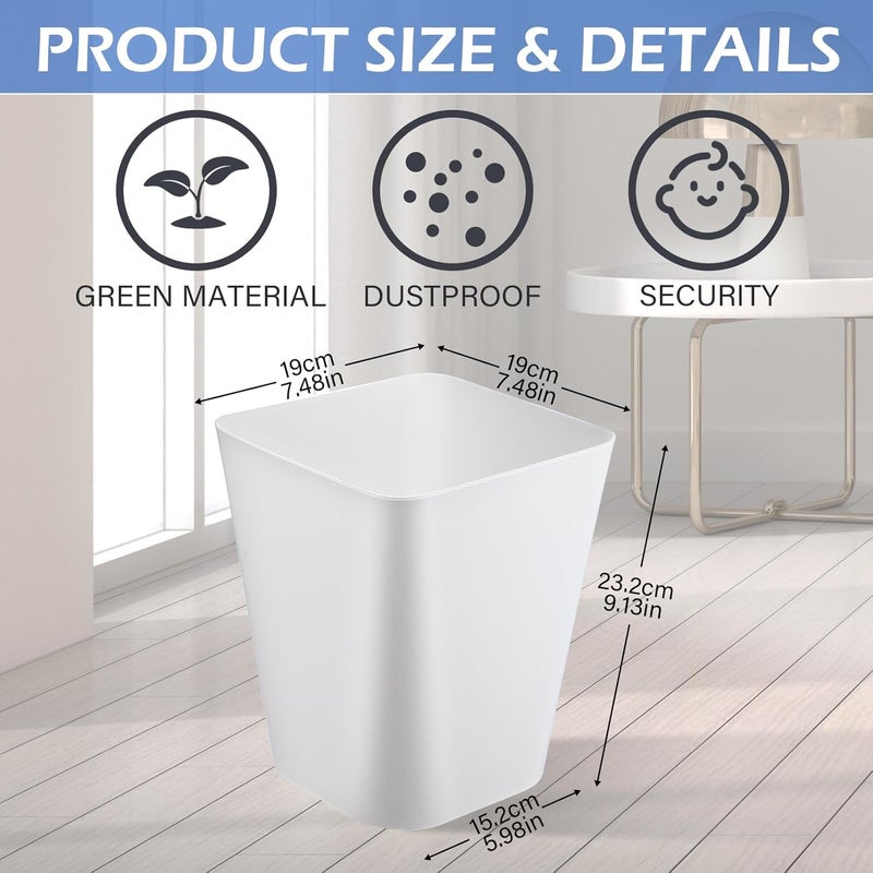 Hoolerry 9 Pieces Garbage Can 2 Gallon Small Trash Cans Bulk Bathroom Trash Bin Plastic Wastebasket Square for Bedroom Slim Bathroom Trashcan Small Container for Kitchen Office Home(White) - Image 2