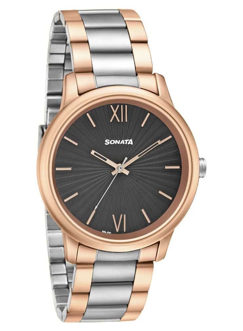 سوناتا ساعة يد رجالية ستانلس ستيل دائرية بعقارب  -  مم - Image 1