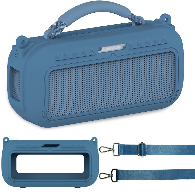 JCHPINE Silicone Cover Case for Bose SoundLink Max Portable Speaker Accessories Soft Silicone Skin for SoundLink Max Bluetooth Speaker with Shoulder Strap Blue Case - Image 2