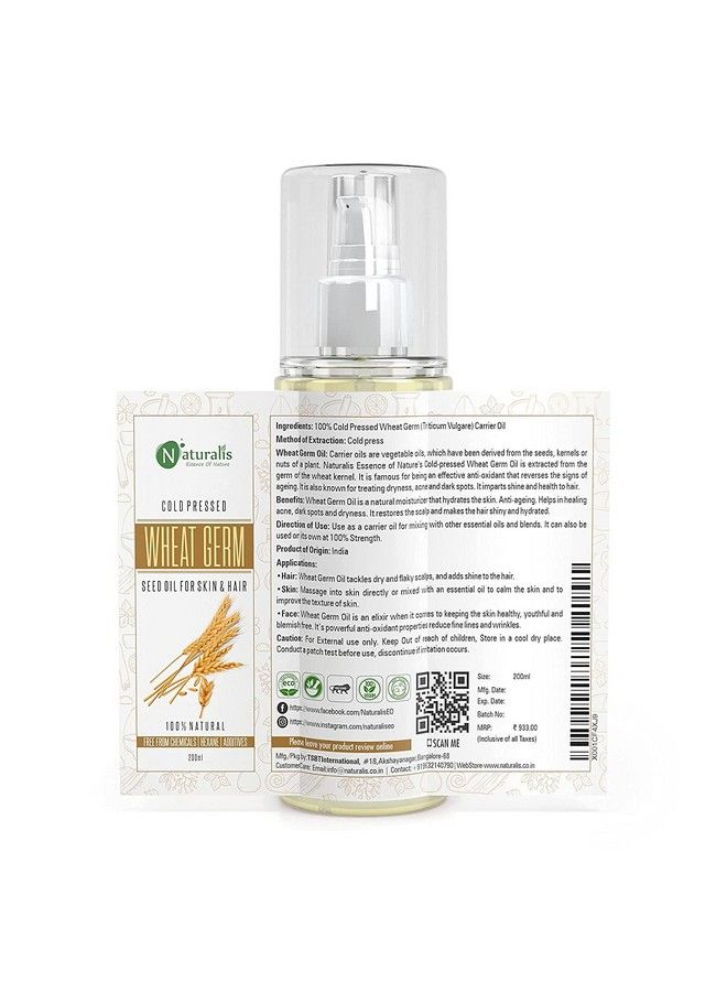 Naturalis Essence Of Nature Cold Pressed Wheat Germ Carrier Oil For Skin & Hair Care 200Ml - Image 3