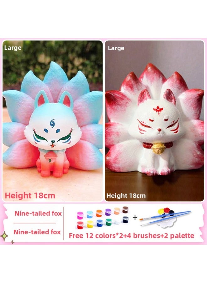 Generic - Gypsum Doll Coloring Large Diy White Embryo Kidsren's Graffiti Ceramic Piggy Bank Boy Painted Creative Toy-Color:[real Gypsum]—classic Nine-tailed Fox + Wealth Nine-tailed Fox - Image 1
