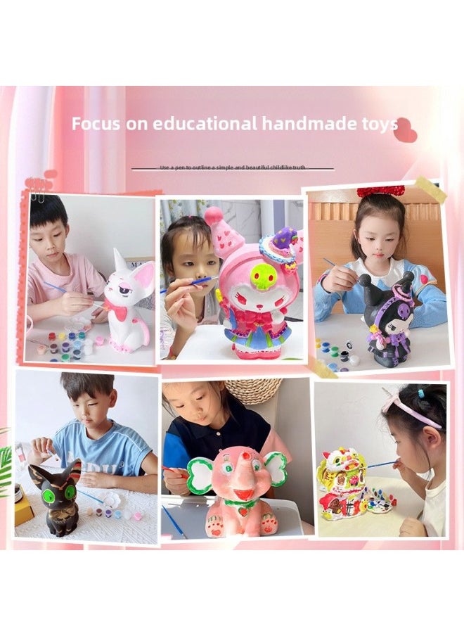 Generic - Gypsum Doll Coloring Large Diy White Embryo Kidsren's Graffiti Ceramic Piggy Bank Boy Painted Creative Toy-Color:[real Gypsum]—classic Nine-tailed Fox + Wealth Nine-tailed Fox - Image 1