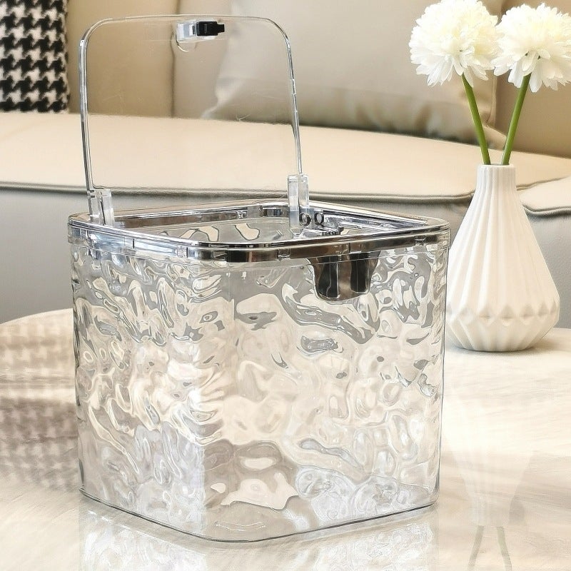 Desktop trash can Mini Push-type elastic cover sanitary bucket Glacier pattern Peel melon seed shell garbage car trash can(Clear medium pressure ring) - Image 3