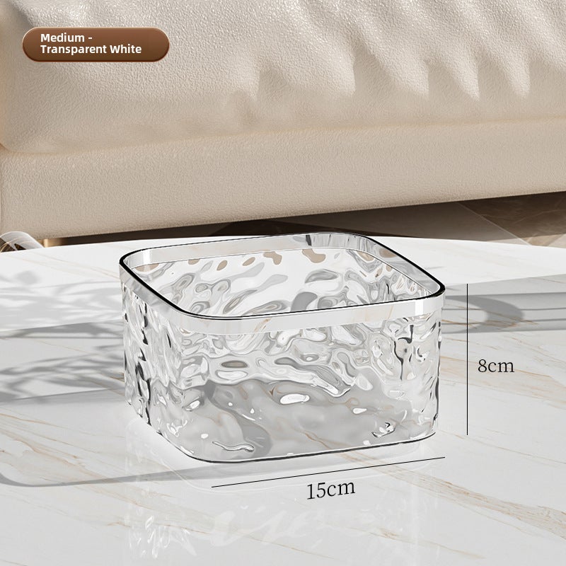Desktop trash can Mini Push-type elastic cover sanitary bucket Glacier pattern Peel melon seed shell garbage car trash can(Clear medium pressure ring) - Image 1