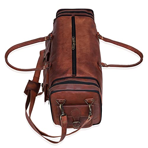 cuero حقيبة دفل جلدية للأسبوعend للنساء والرجال والفتيات والفتيان سفر عتيق مع حزام كتف 20 بوصة مصنوعة يدويًا هدايا رائعة له من Cureo - Image 4