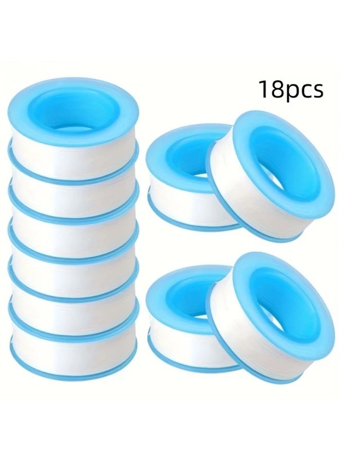 Blue PTFE Thread Seal Tape Set 18pcs Leak Free Plumbing Sealant for Shower Heads Faucets - Image 1