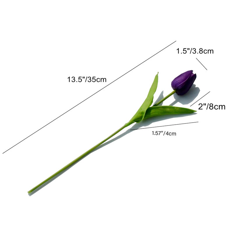 Mandy's Artificial Tulips 20 Stems Dark Purple PU Faux Flowers for Valentine's Day and Easter Decorations Wedding Home Decor 13.5 Inch - Image 2