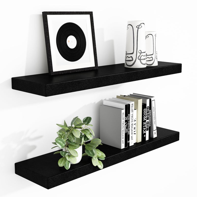 WELLAND 36 inch Black Mission Floating Shelves for Wall, Bathroom Wall Mount Shelves, Wood Modern Display Shelves, Book Shelves,for Bedroom,Living Room and Kitchen - Image 3