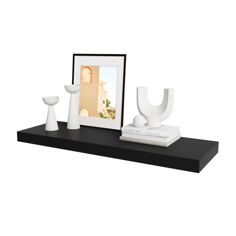 WELLAND 36 inch Black Mission Floating Shelves for Wall, Bathroom Wall Mount Shelves, Wood Modern Display Shelves, Book Shelves,for Bedroom,Living Room and Kitchen - Image 1