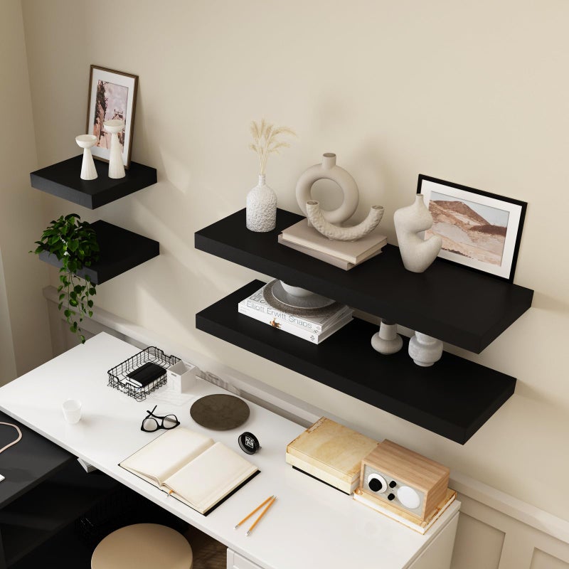 WELLAND 36 inch Black Mission Floating Shelves for Wall, Bathroom Wall Mount Shelves, Wood Modern Display Shelves, Book Shelves,for Bedroom,Living Room and Kitchen - Image 4
