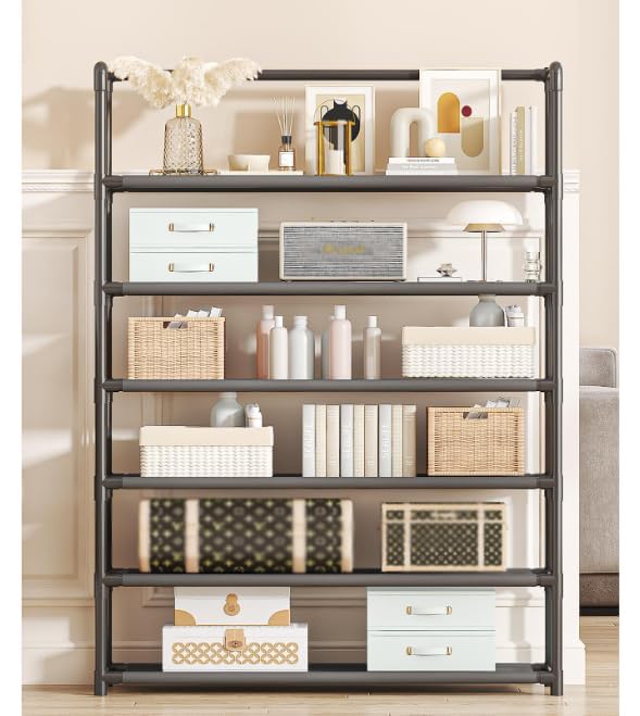 TONSYL Large Capacity Shoe Rack 6 Tiers Shoe Rack Organizer for 2430 Pairs Space Saving Shoe Shelf NonWoven Fabric Shoe Storage Cabinet Adjustable Shoe Box Shoe Holder Entryway Black White