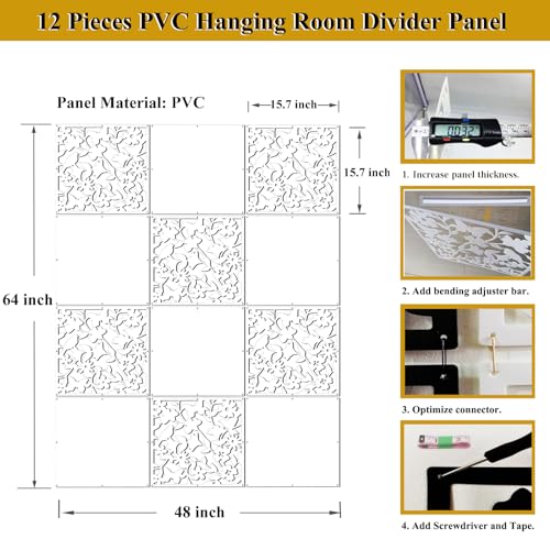 Lchen Hanging Room Divider Panel, 12 Pieces White Screen Panels Solid Board Cut Room Partition Home Decoration(Mixed,15.7"x15.7"x0.03") - Image 2