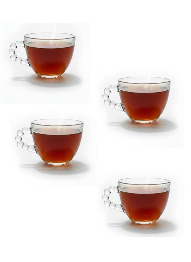 بريميم أكواب شاي بمقابض فنية مستوحاة من الطراز الياباني – مجموعة مكونة من أربع أكواب من الزجاج المقاوم للحرارة، سعة مئتي مل - Image 1