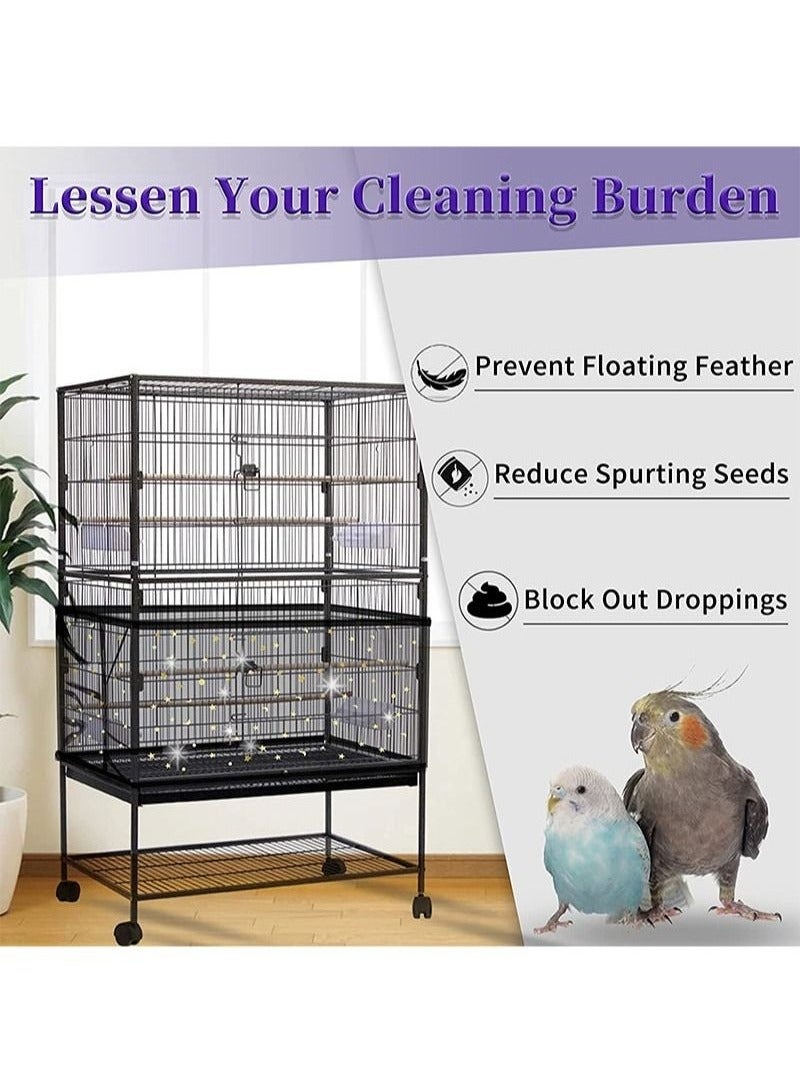 KENSON Large Bird Cage Cover, Bird Cage Seed Catcher, Adjustable Soft Nylon Mesh Net with Twinkle Moon Star, Birdcage Cover Skirt Seed Guard for Parrot Parakeet Macaw Round Square Cages - Image 2