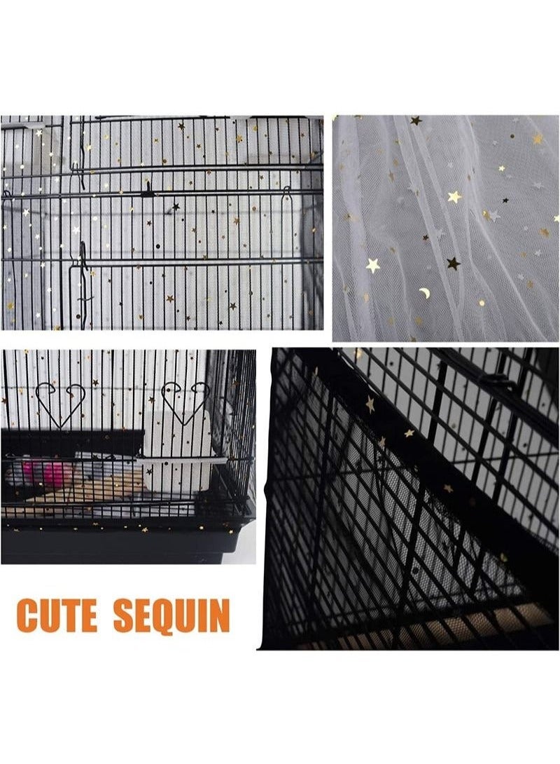KENSON Large Bird Cage Cover, Bird Cage Seed Catcher, Adjustable Soft Nylon Mesh Net with Twinkle Moon Star, Birdcage Cover Skirt Seed Guard for Parrot Parakeet Macaw Round Square Cages - Image 5