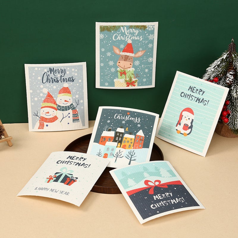 Korean Kitchen Wood Pulp Cotton Rag Reuse Absorbent Oil Dish Towel Christmas Color Household Cleaning Cloth - Image 2