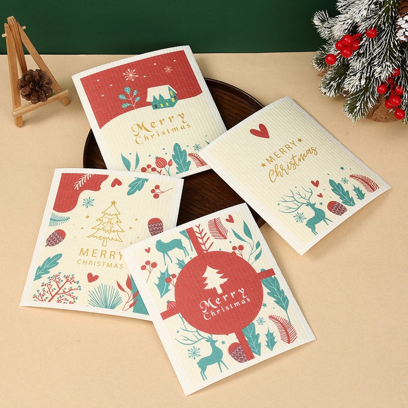 Korean Kitchen Wood Pulp Cotton Rag Reuse Absorbent Oil Dish Towel Christmas Color Household Cleaning Cloth - Image 5