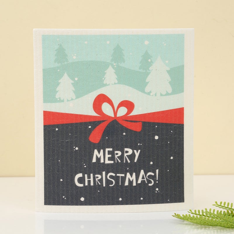 Korean Kitchen Wood Pulp Cotton Rag Reuse Absorbent Oil Dish Towel Christmas Color Household Cleaning Cloth - Image 1