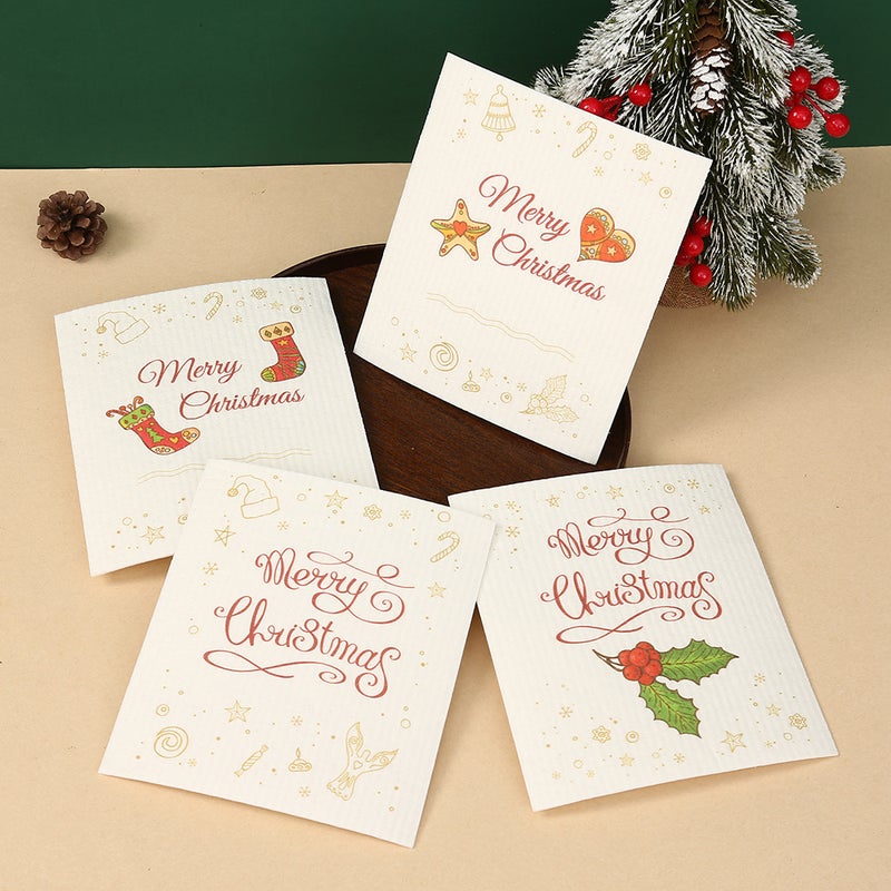 Korean Kitchen Wood Pulp Cotton Rag Reuse Absorbent Oil Dish Towel Christmas Color Household Cleaning Cloth - Image 4