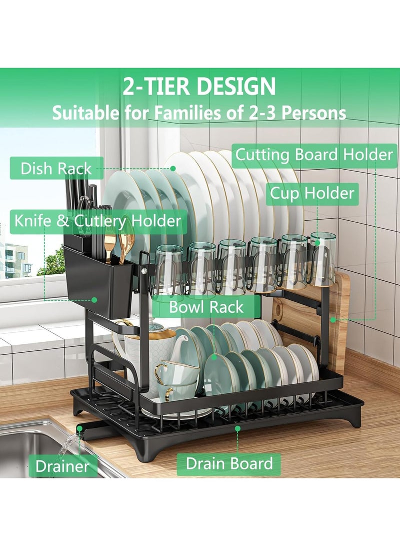 ARNOTEC Double-layer kitchen dish drain rack | Carbon steel rust-proof cutlery storage rack with knife cup rack and cutting board rack | Rotatable drain port | Foldable design, 50 catties load-bearing, large-capacity storage rack (black)  - Image 4