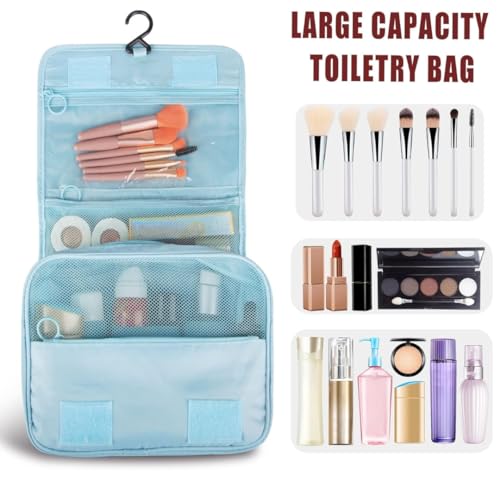 Sprqcart Hanging Toiletry Bag for Travel – Large Makeup Organizer Pouch – Professional Cosmetic Storage Case – Grooming Kit with Compartments for Toiletries, Beauty Essentials, and Accessories | Blue - Image 4
